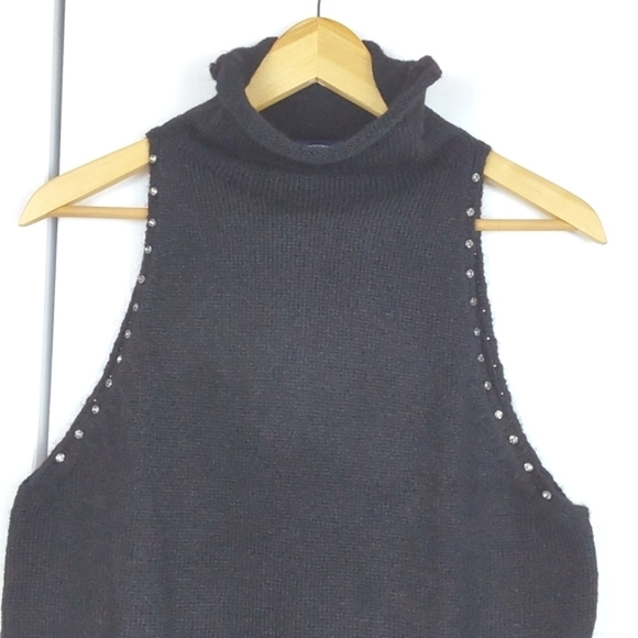 Scoop Black Sleeveless Rhinestone Dressy Layering knit stretch Shell Tank  Sz.XL - Picture 2 of 9